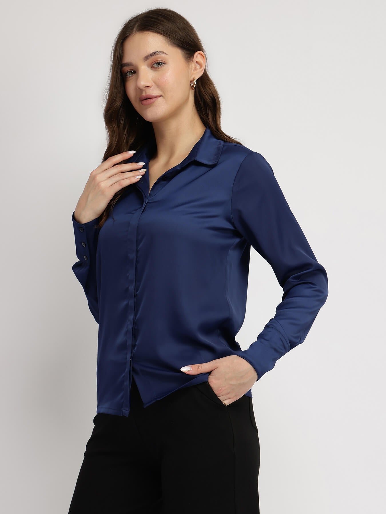 Satin Shirt - Navy Blue