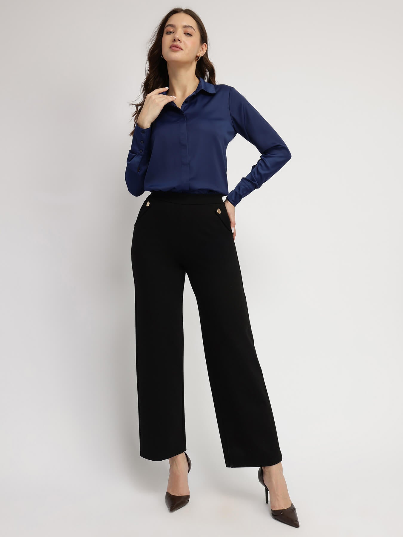 Satin Shirt - Navy Blue