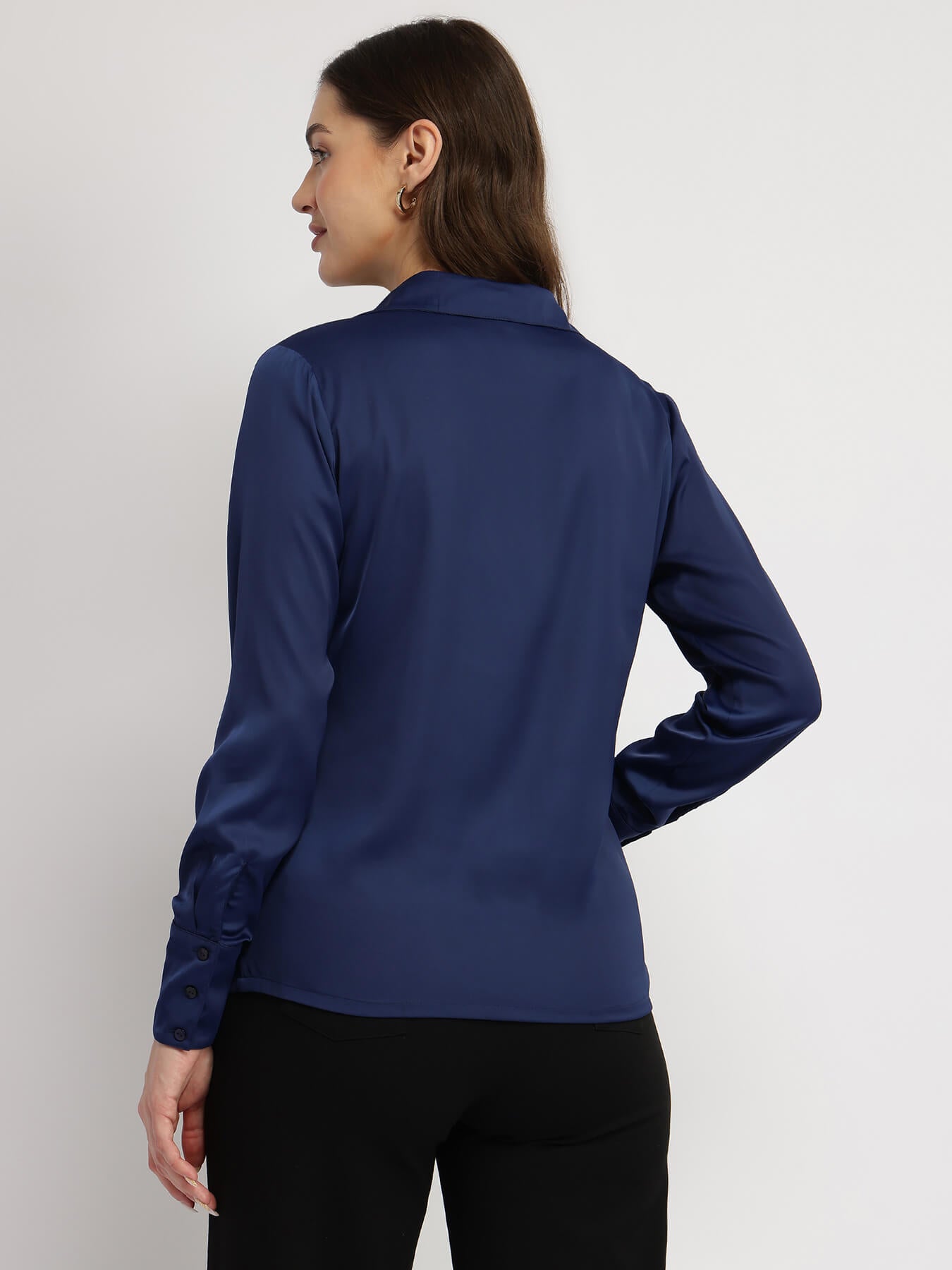Satin Shirt - Navy Blue