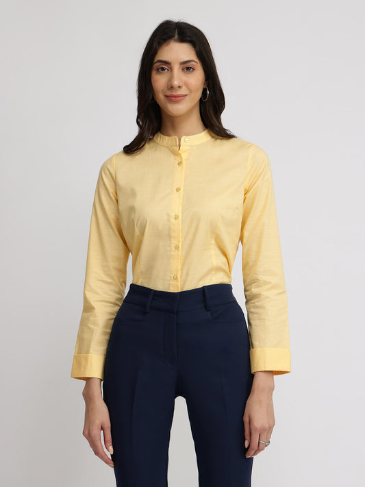 Cotton Mandarin Collar Shirt - Butter Yellow