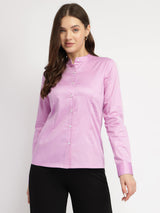 Cotton Mandarin Collar Shirt - Lilac