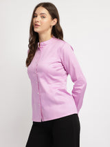 Cotton Mandarin Collar Shirt - Lilac