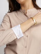 Cotton Blend Mandarin Collar Shirt - Rose Pink