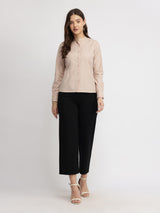 Cotton Blend Mandarin Collar Shirt - Rose Pink