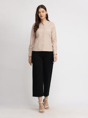 Cotton Blend Mandarin Collar Shirt - Rose Pink