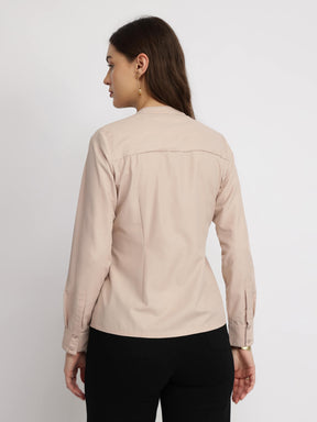 Cotton Blend Mandarin Collar Shirt - Rose Pink