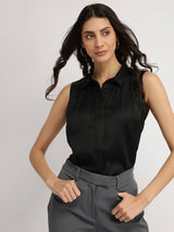 Satin Gather Detail Shirt - Black