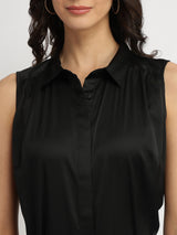 Satin Gather Detail Shirt - Black