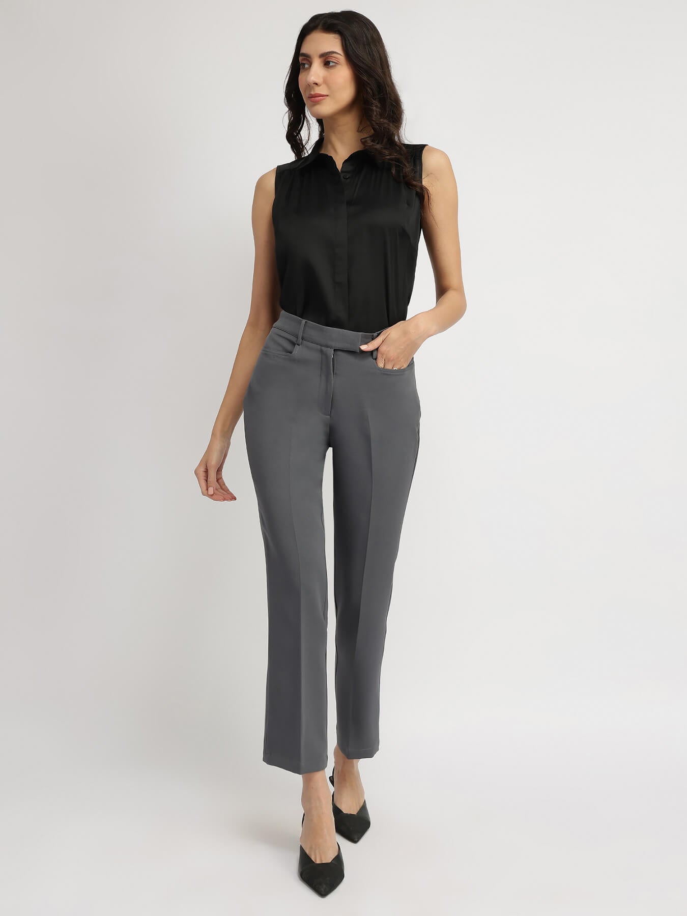 Satin Gather Detail Shirt - Black