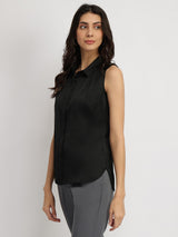 Satin Gather Detail Shirt - Black
