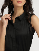 Satin Gather Detail Shirt - Black