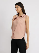 Sleeveless Gather Detail Shirt - Muse Pink