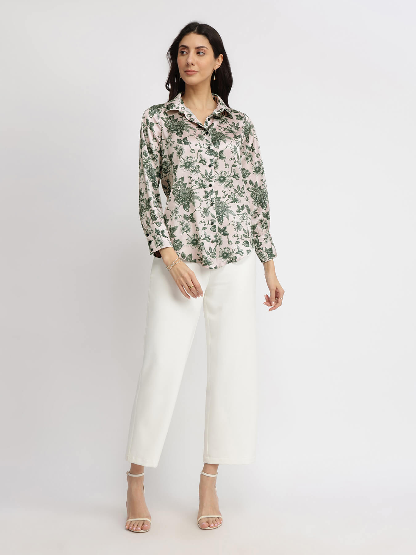 Satin Floral Shirt  - Green