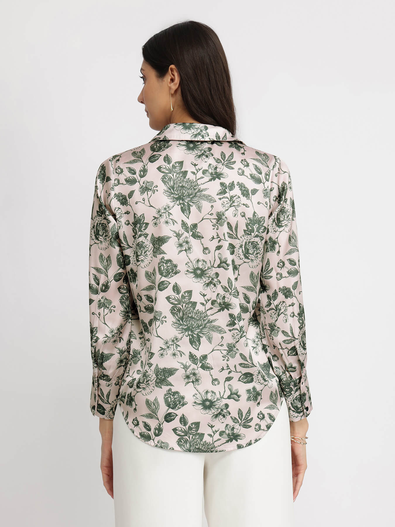 Satin Floral Shirt  - Green