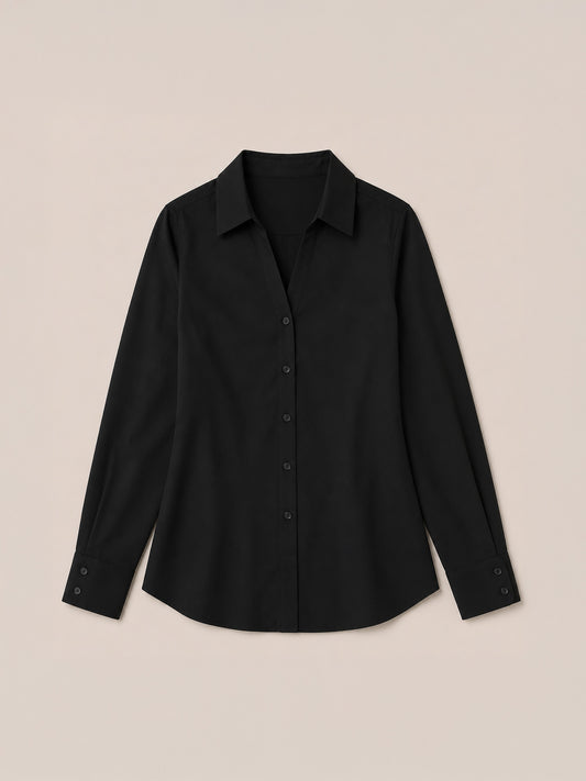 Cotton V-Neck Shirt - Black