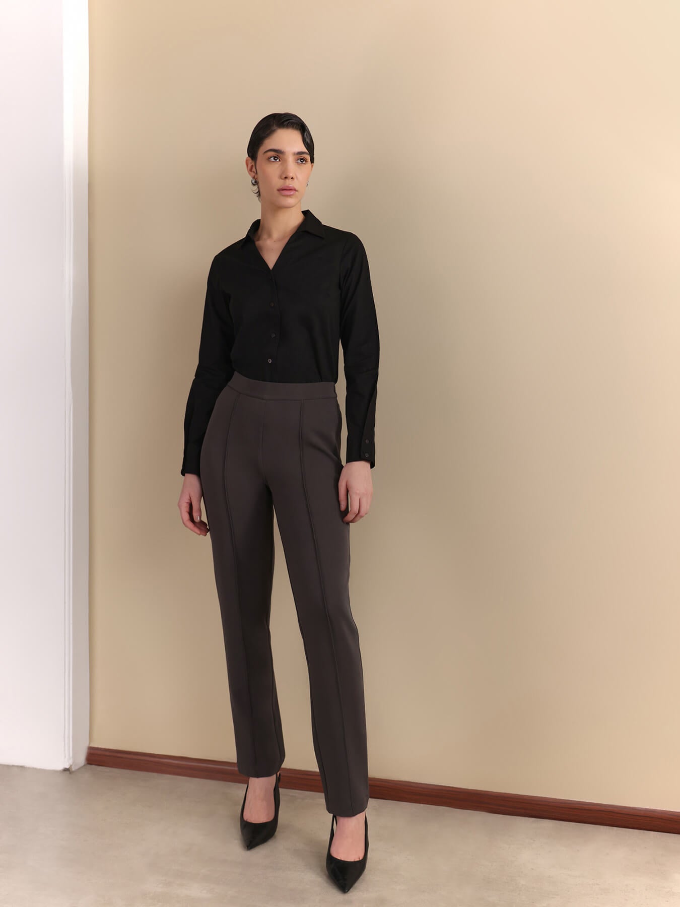 Cotton V-Neck Shirt - Black