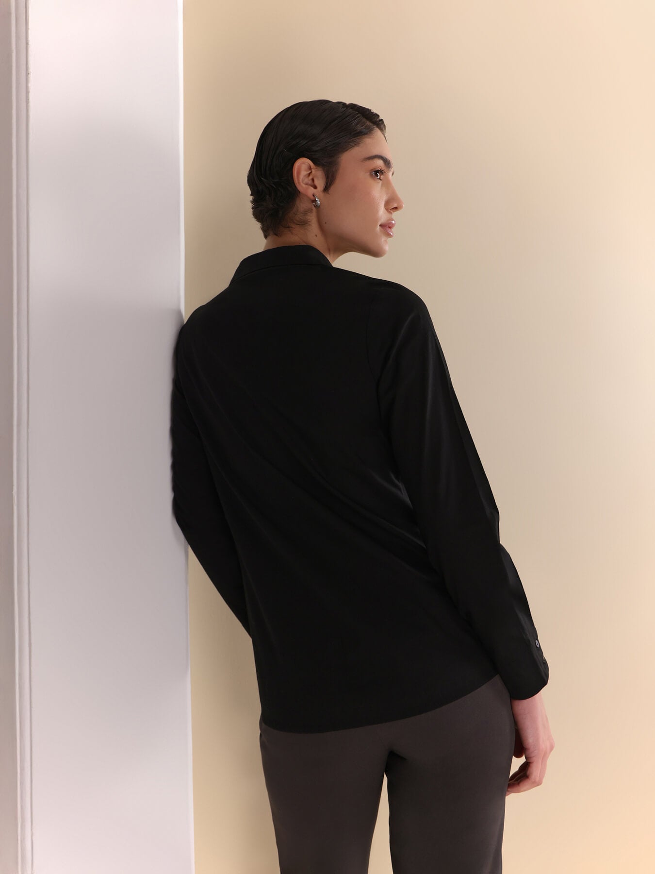 Cotton V-Neck Shirt - Black