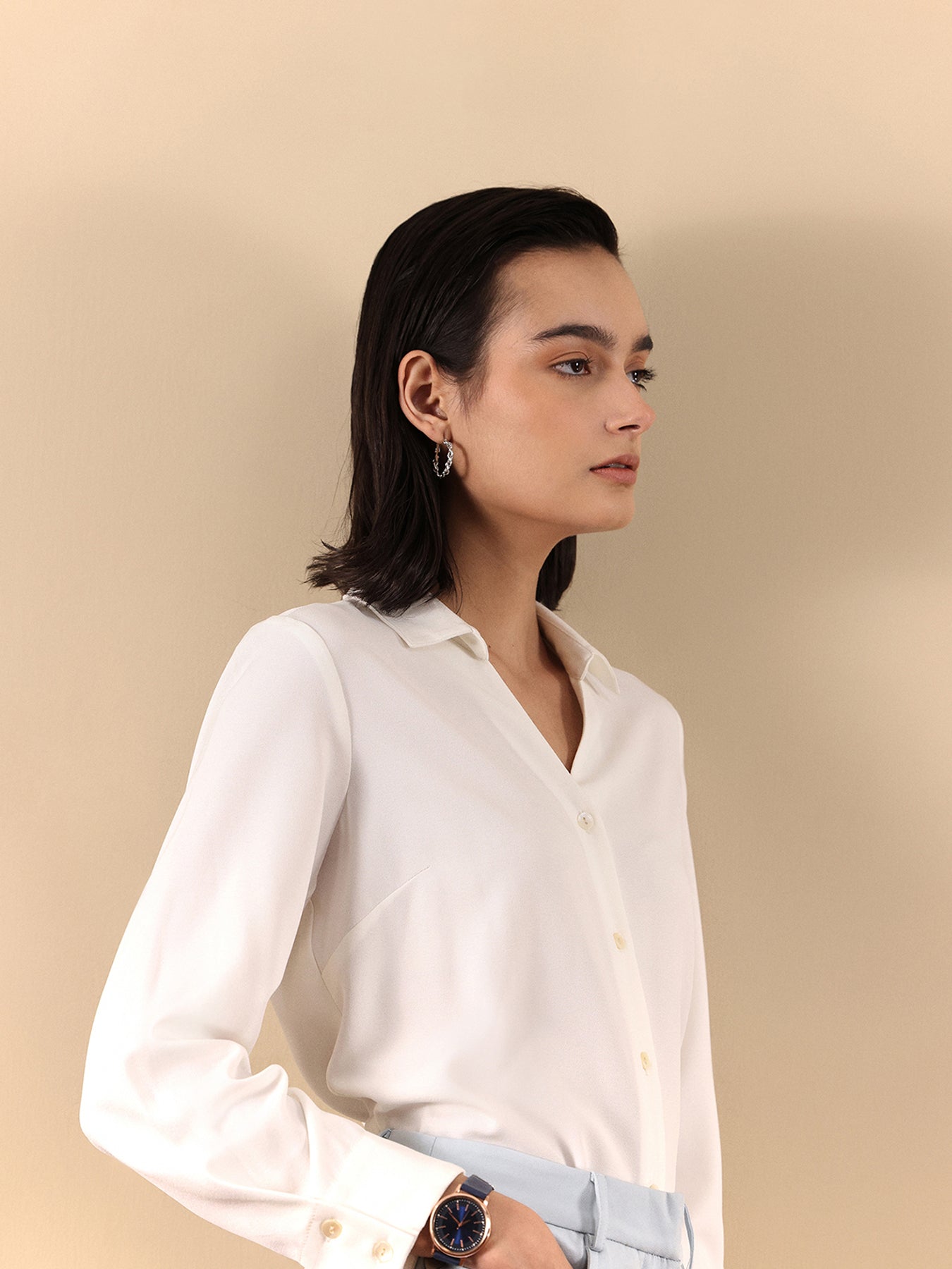 V Neck Shirt - White