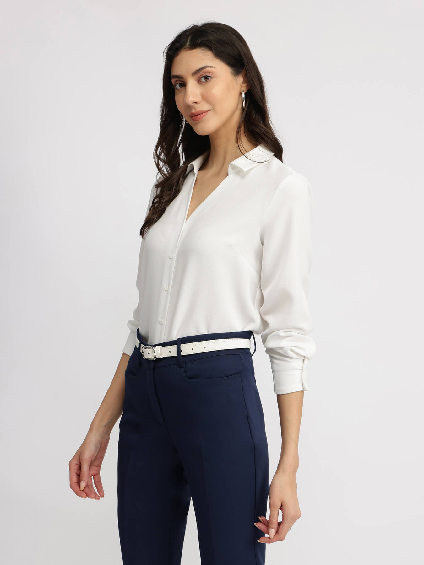 V Neck Shirt - White