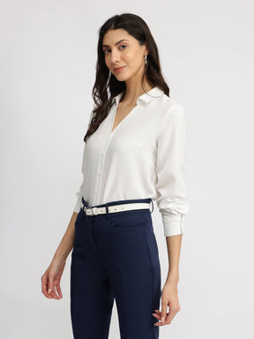 V Neck Shirt - White