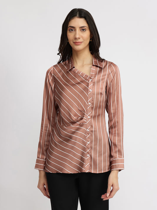 Satin Striped Shirt - Brown