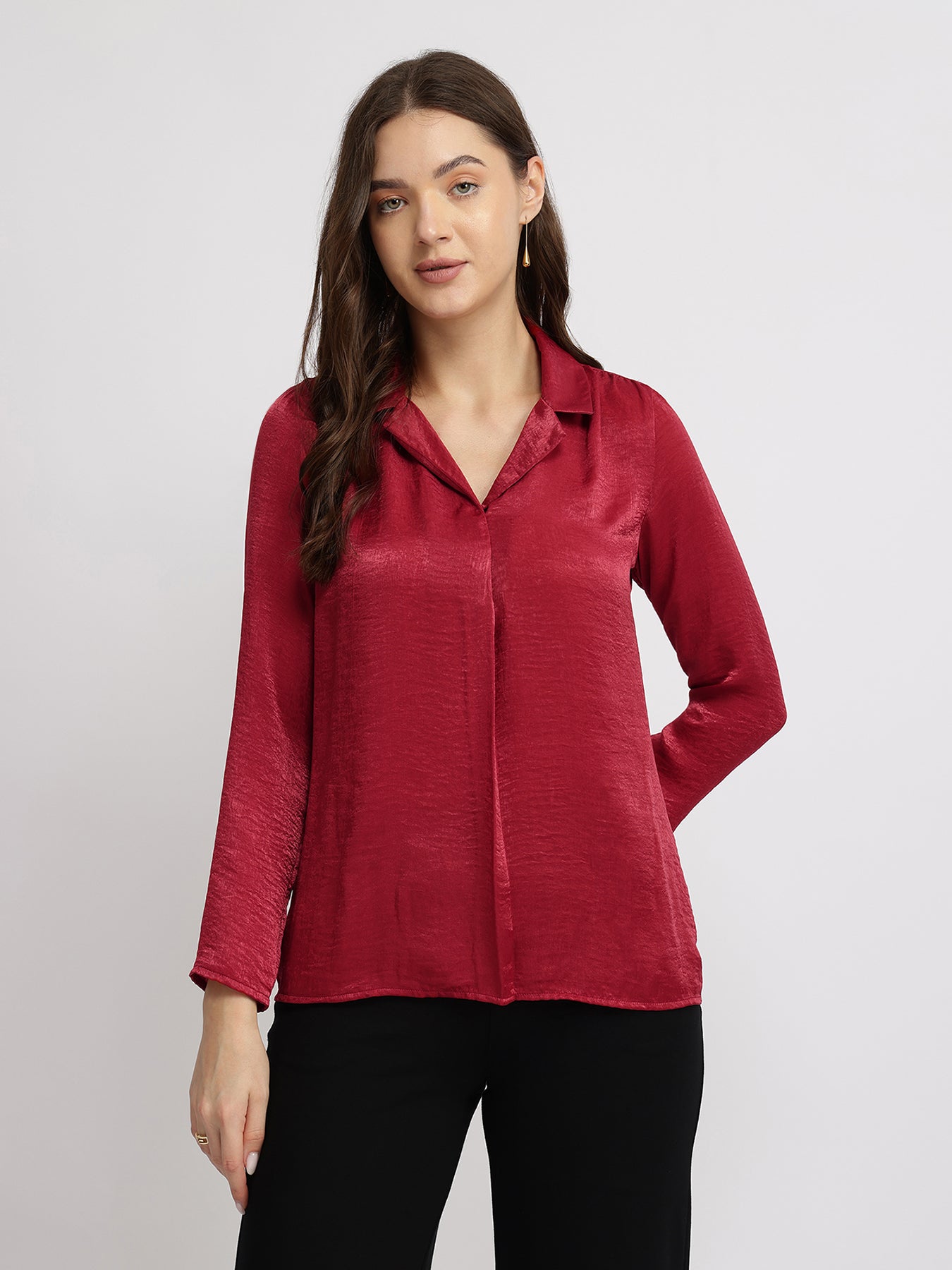 Satin Textured Shirt - Red