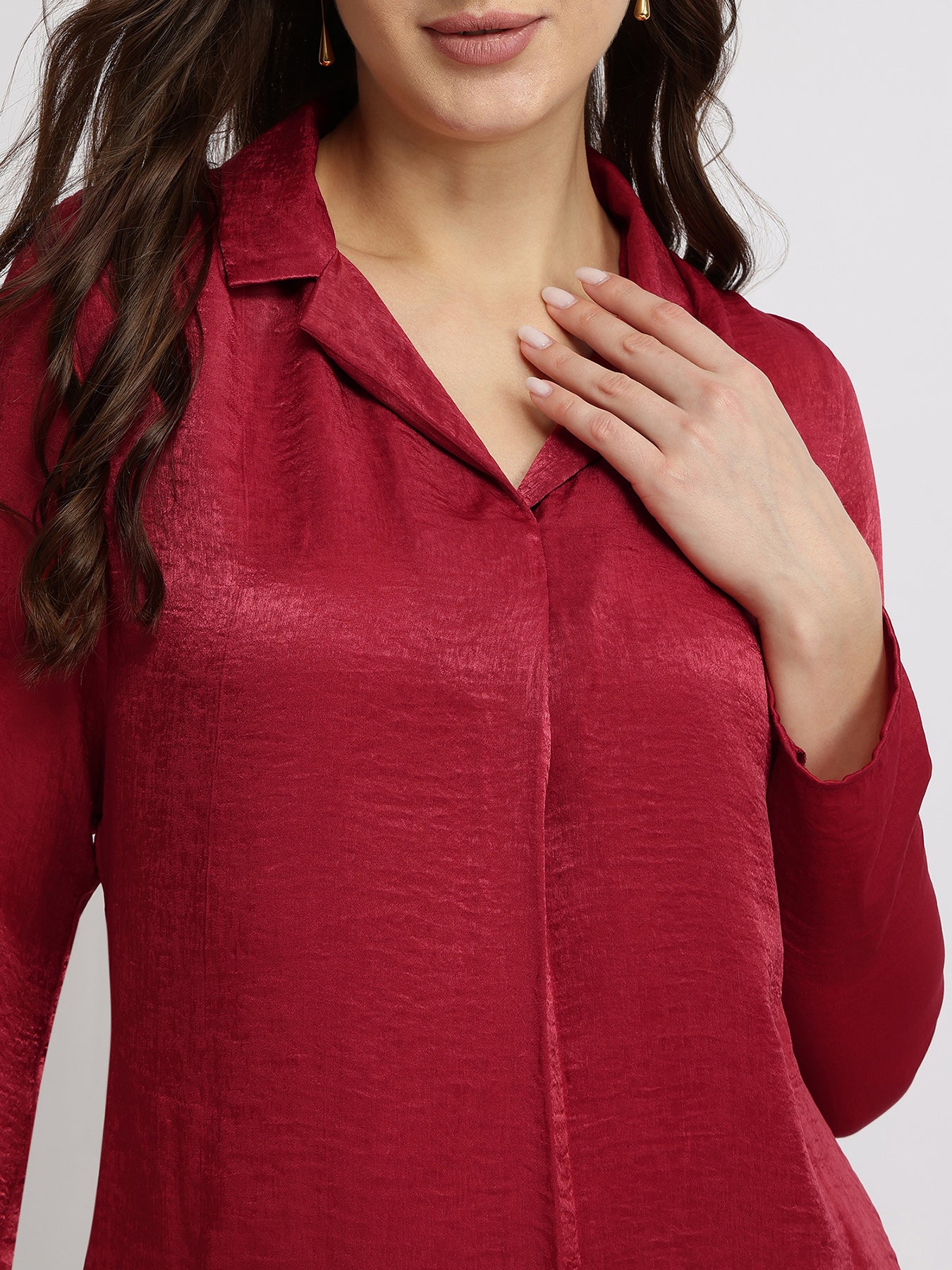 Satin Textured Shirt - Red