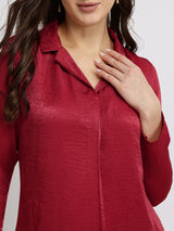 Satin Textured Shirt - Red