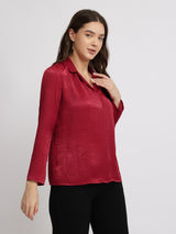 Satin Textured Shirt - Red