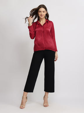 Satin Textured Shirt - Red