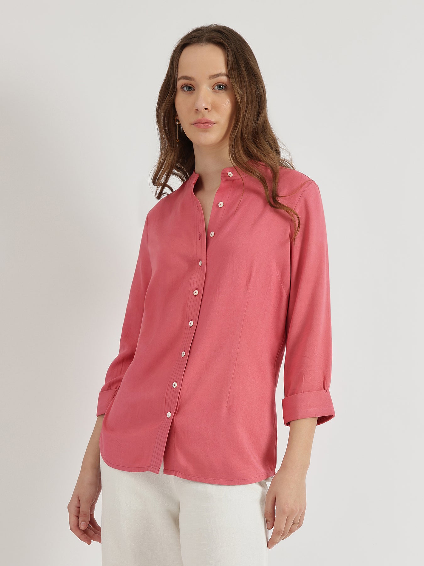 Mandarin Collar Shirt - Peach