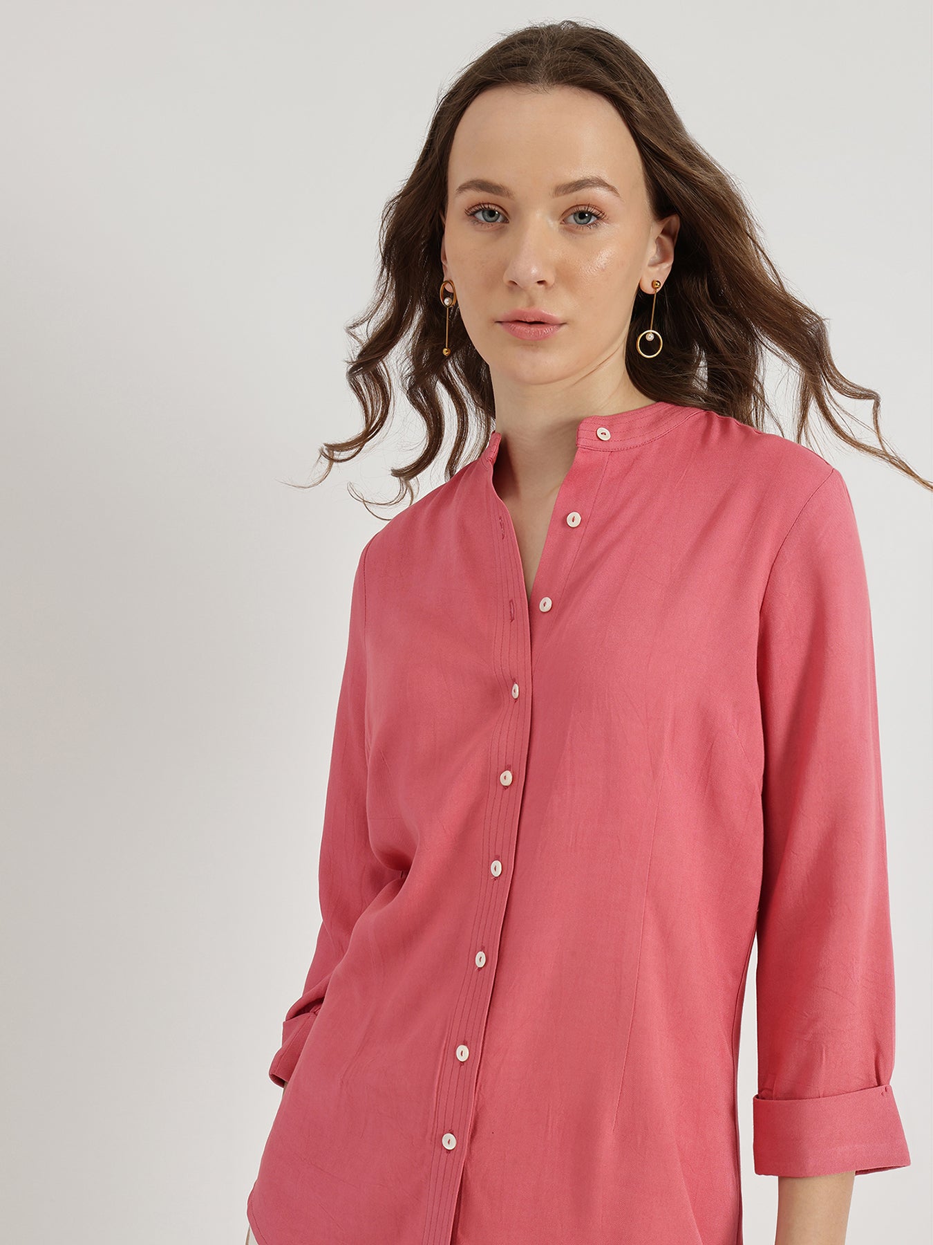 Mandarin Collar Shirt - Peach