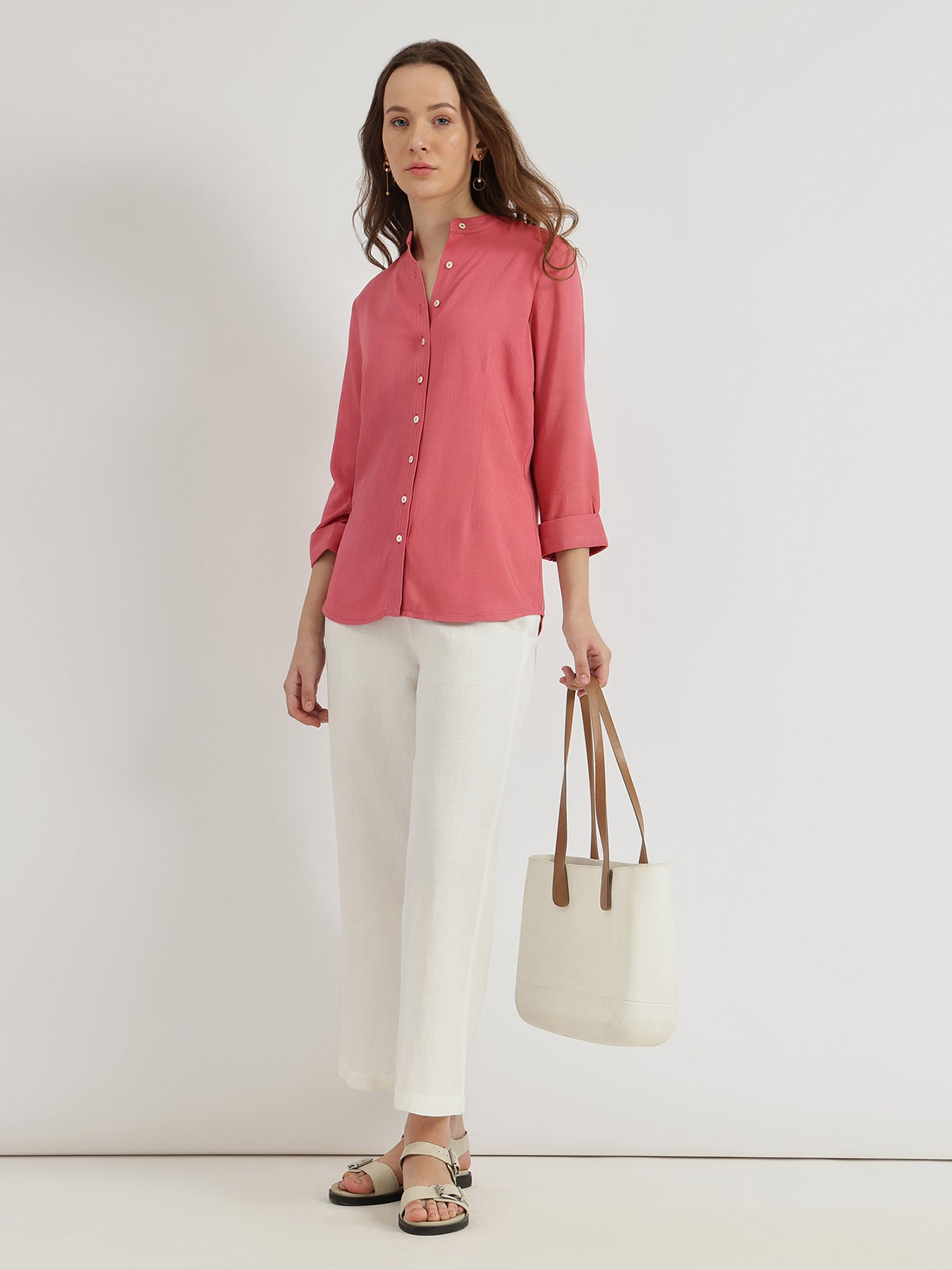 Mandarin Collar Shirt - Peach