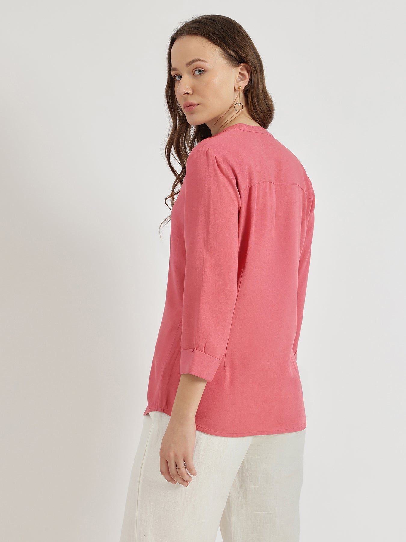 Mandarin Collar Shirt - Peach