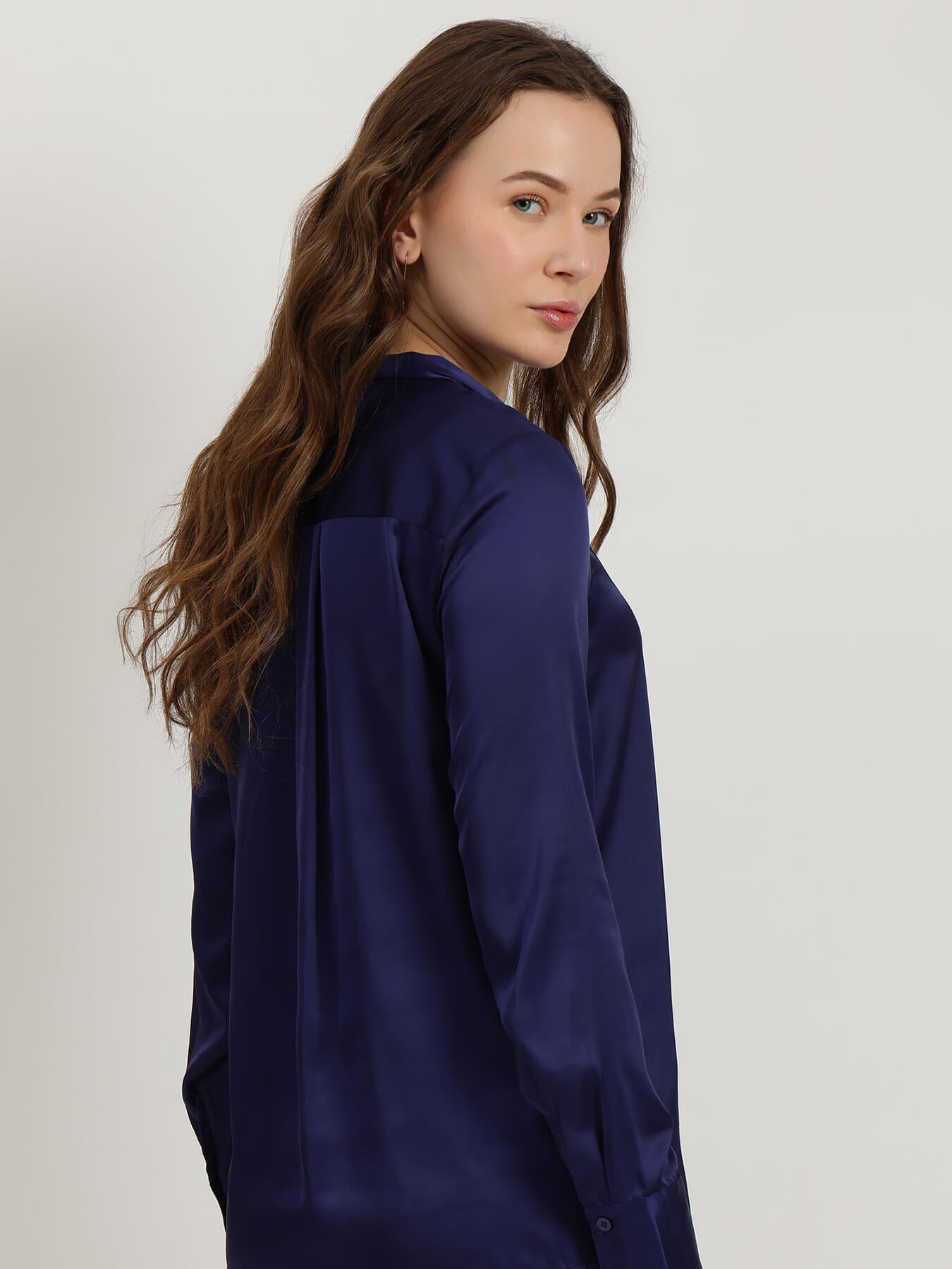 Satin Bow-Tie Shirt - Navy Blue