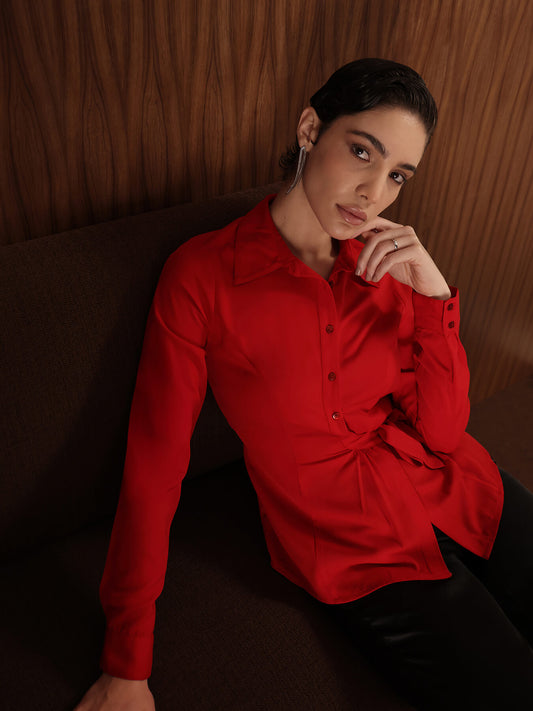 Gathered Waist Shirt - Red