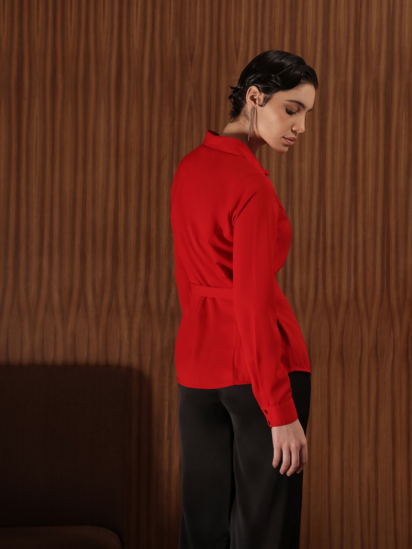 Gathered Waist Shirt - Red