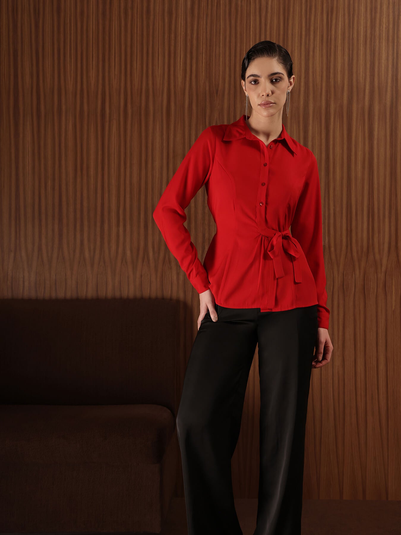 Gathered Waist Shirt - Red