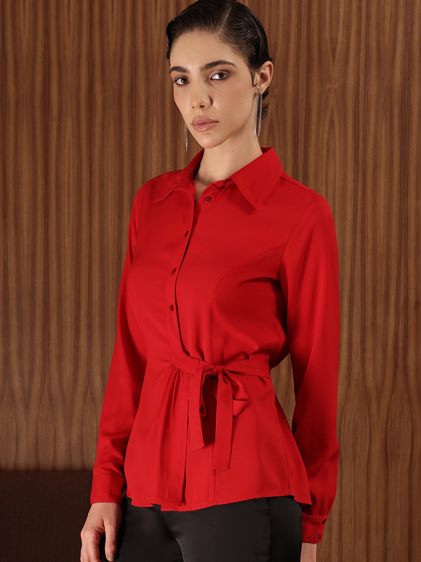 Gathered Waist Shirt - Red