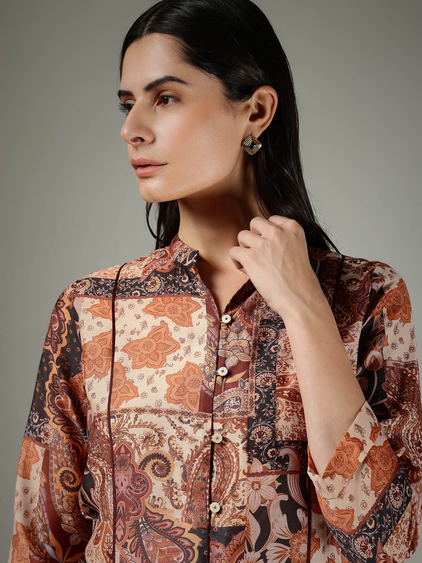 Muslin Motif Print Shirt -  Beige