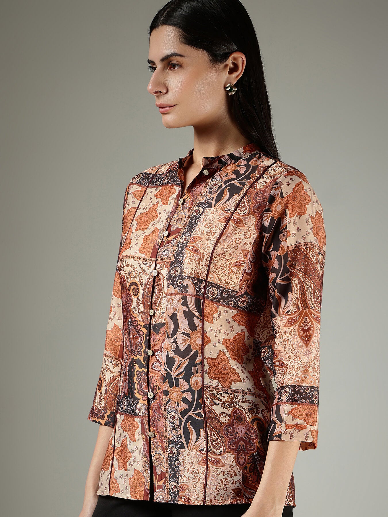 Muslin Motif Print Shirt -  Beige
