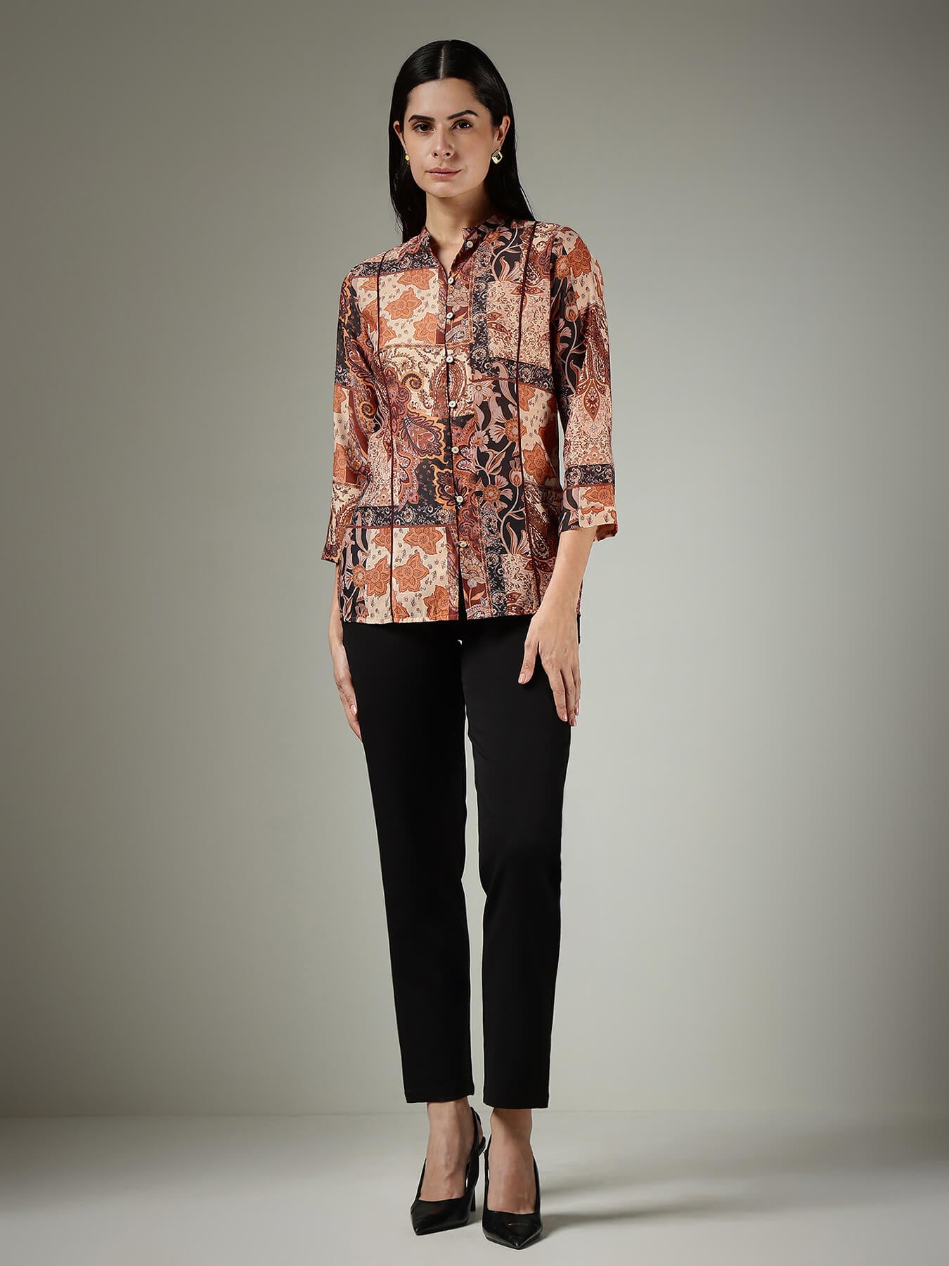 Muslin Motif Print Shirt -  Beige