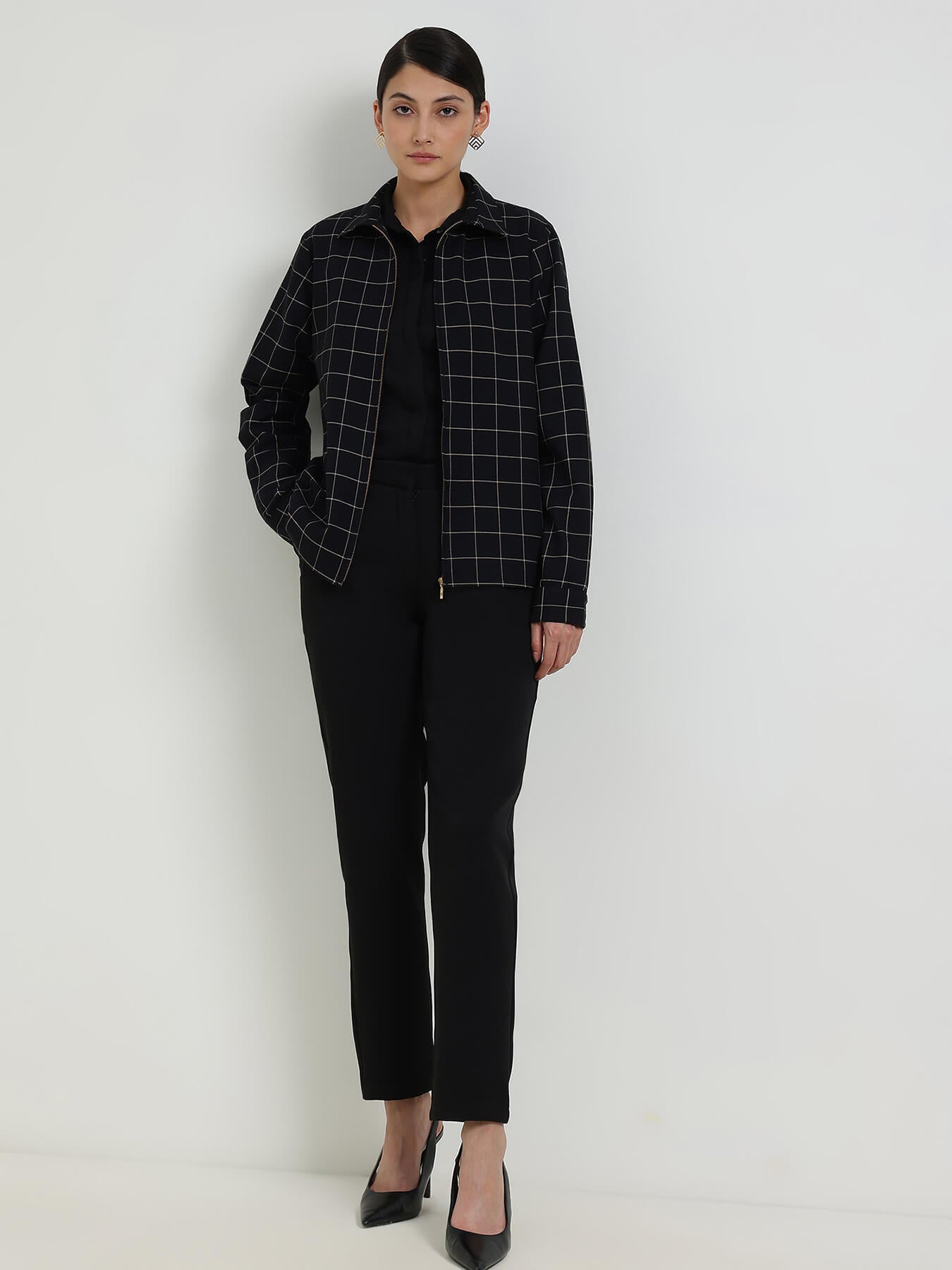 Cotton Plaid Shacket - Black