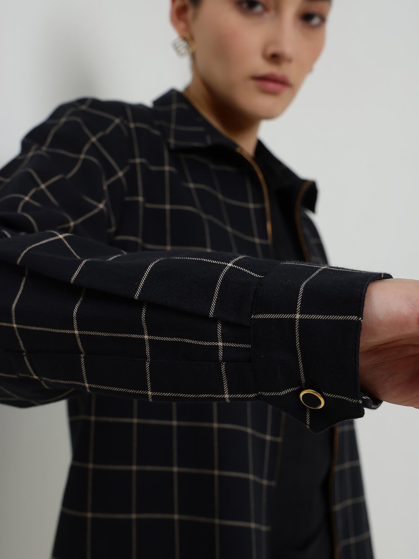 Cotton Plaid Shacket - Black