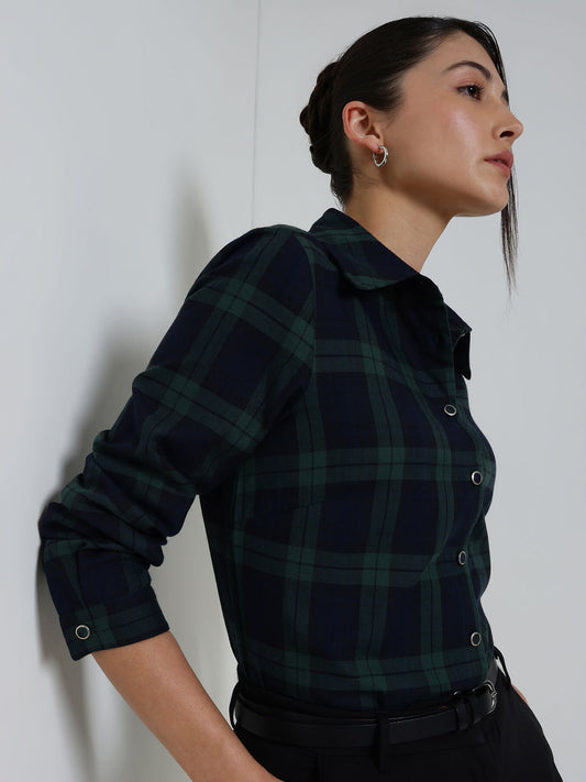 Cotton Checkered Shirt - Blue
