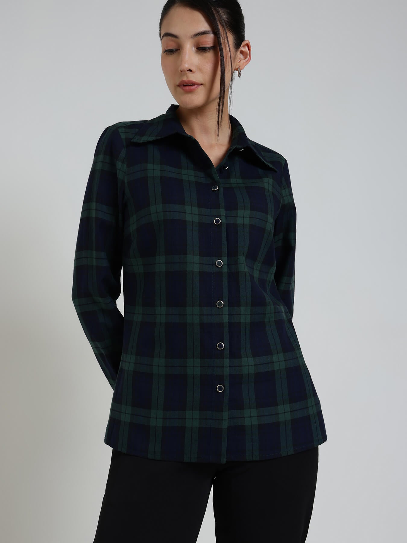 Cotton Checkered Shirt - Blue