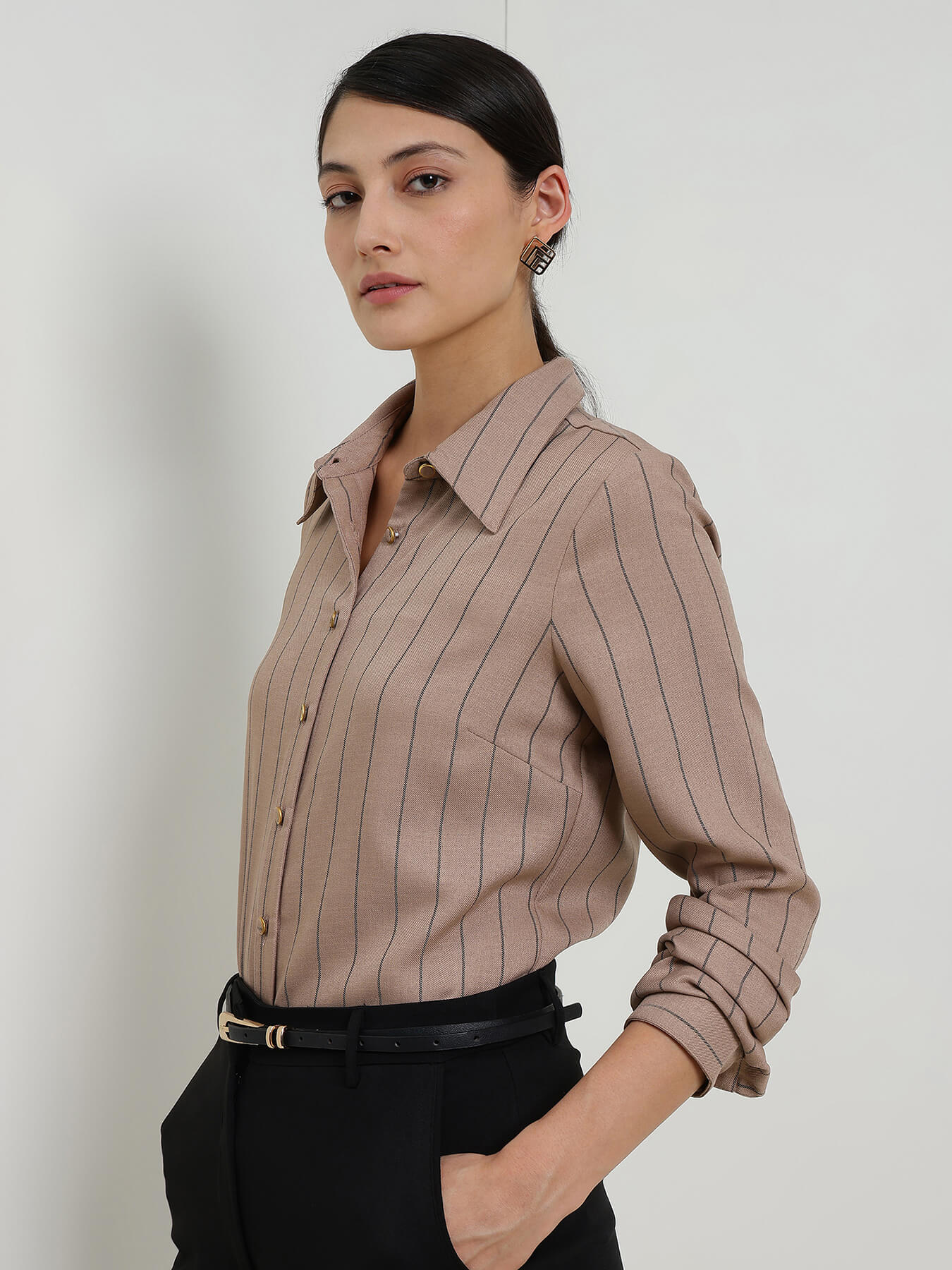 Cotton Striped Shirt - Beige