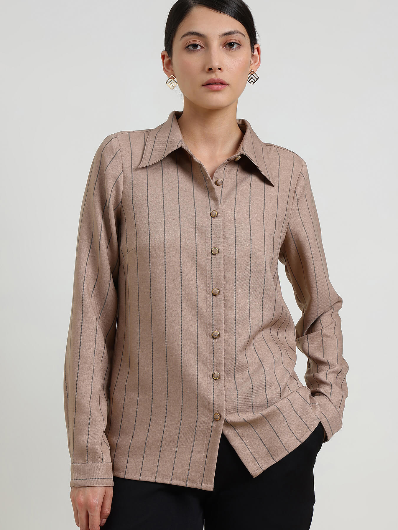 Cotton Striped Shirt - Beige