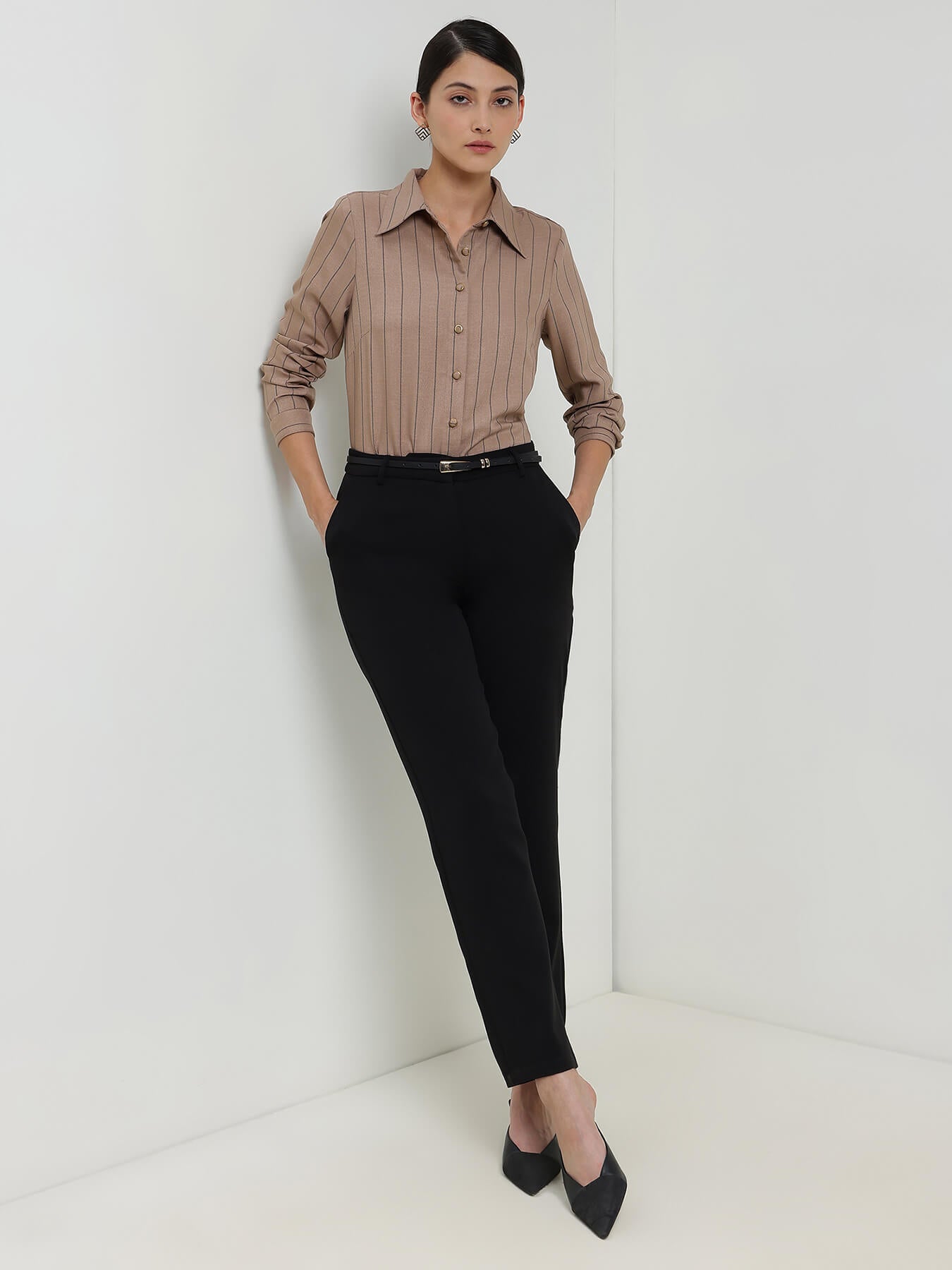 Cotton Striped Shirt - Beige