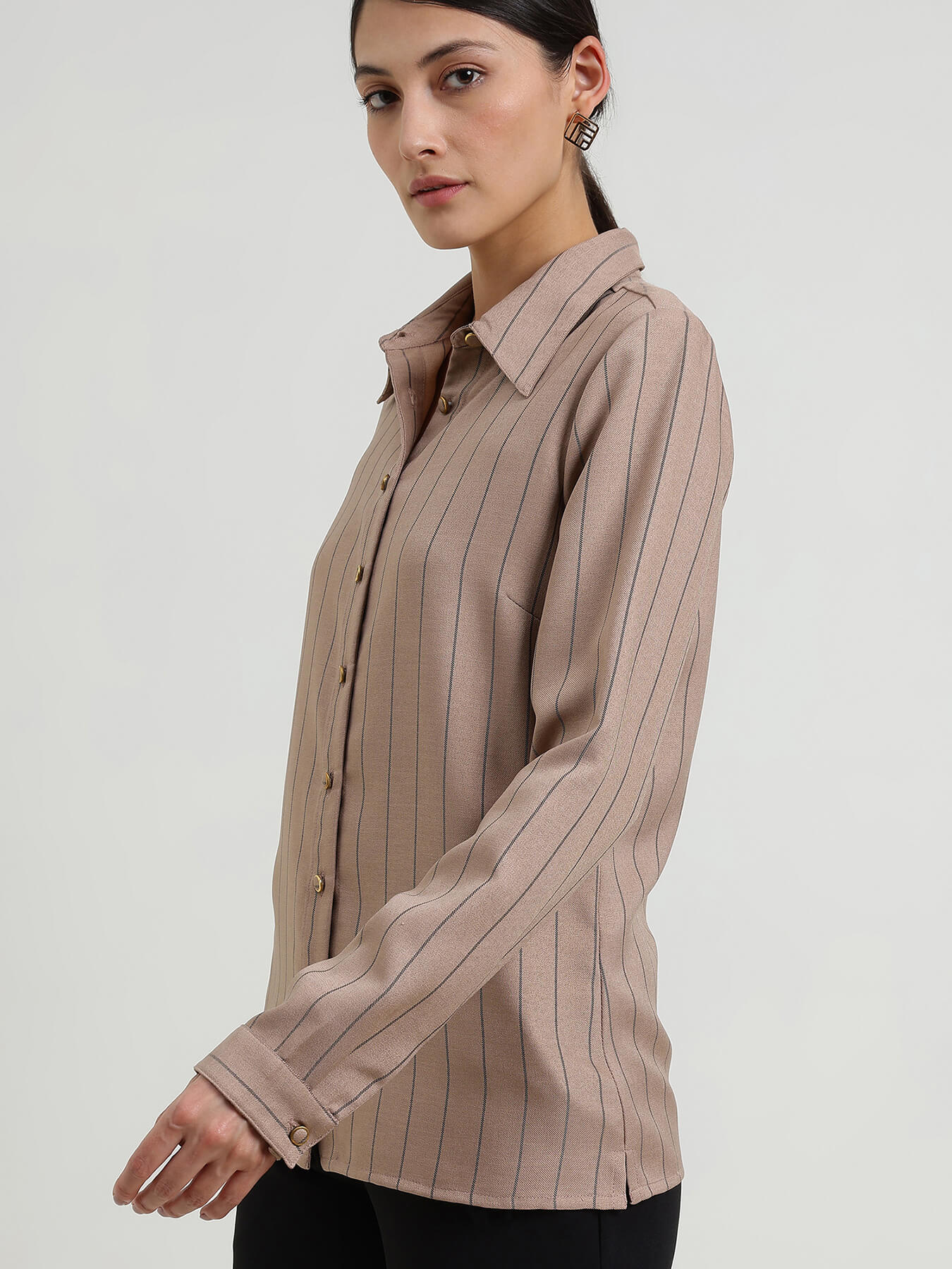 Cotton Striped Shirt - Beige